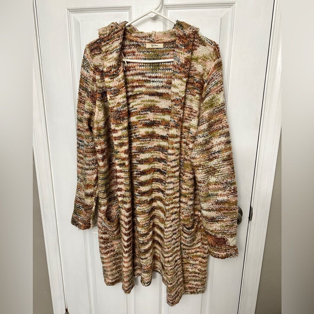 Anthropologie Peyton Primrose Long Hooded Multi Colored Cardigan Sweater Small